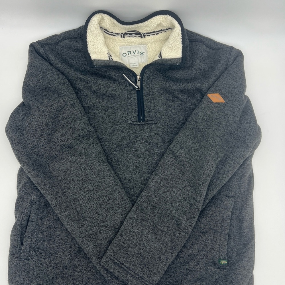 Orvis Fly Fishing Sherpa-lined Pullover 1/4 Zip Grey Jacket Men's Large